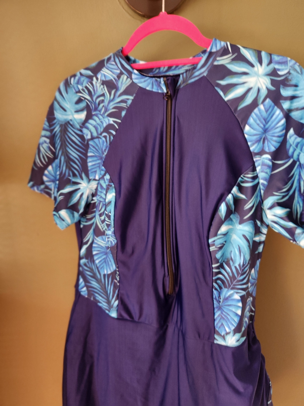 Swim Women's Navy Blue Floral Zipper Front One-Piece